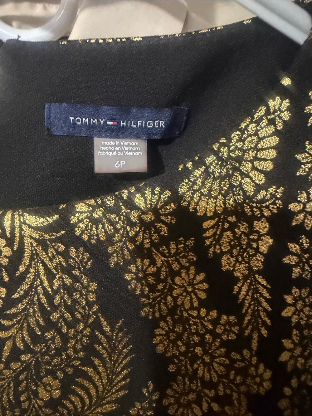 Tommy Hilfiger Black Top with Metallic Gold Floral Foil